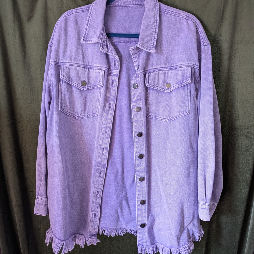 Lavender Fringe Hem Denim Jacket - Women